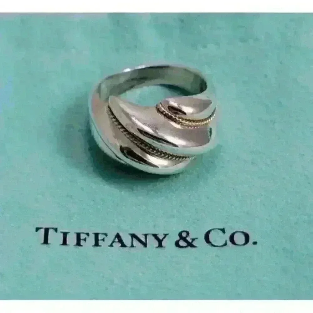 Tiffany & Co Sterling Silver 18kt Yellow Gold Shrimp Ring Size 5 - Picture 3 of 13